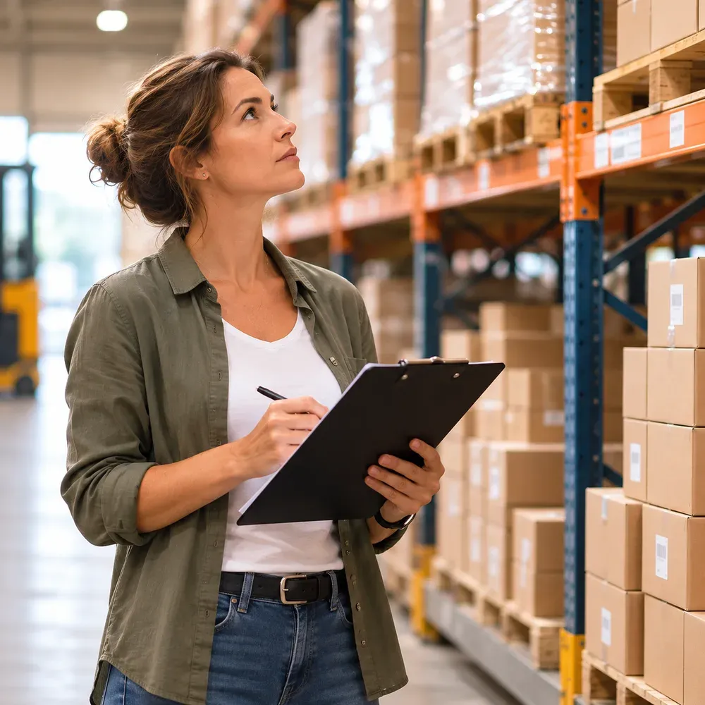 Specialist assessing warehouse stock during a free inventory review